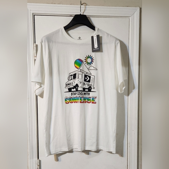 Converse White T-Shirt with Colorful Graphic - Picture 1 of 8
